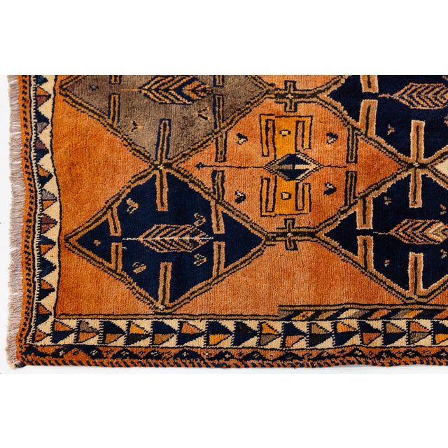 Burnt Orange Mid-20th Century Vintage Turkish Oushak Runner Rug With Geometric Medallions in Burnt Orange and Indigo Blue For Sale - Image 8 of 9