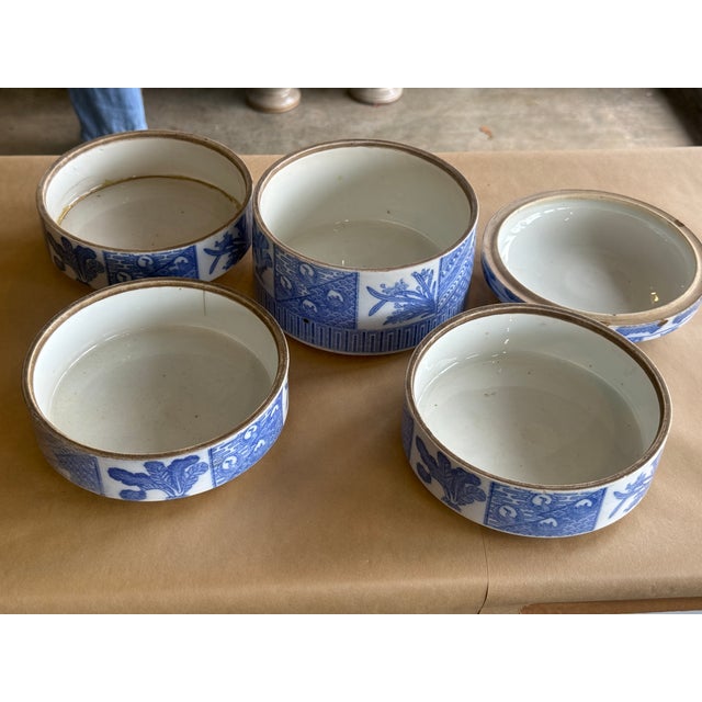 Ceramic Antique Blue and White Porcelain 5-Piece Stacking Box 19th Century For Sale - Image 7 of 13