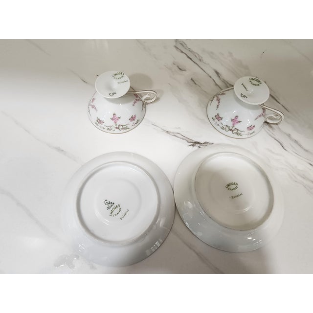 French Provincial 1910s 2 Precious Delicate Limoges Demitasse Tea Cups and Saucers For Sale - Image 3 of 7