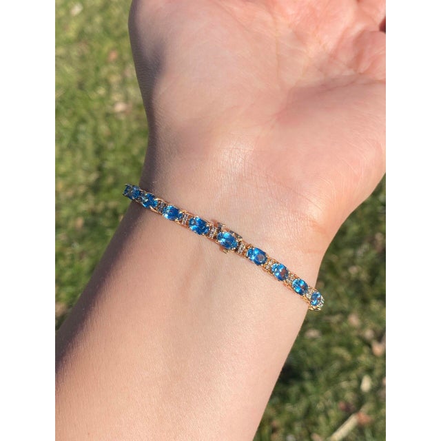 Gold The Londinium: Blue Topaz and Natural Diamond Bracelet in Yellow Gold For Sale - Image 8 of 9