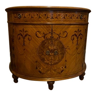 Vintage Inlaid Wood Demilune Cabinet For Sale
