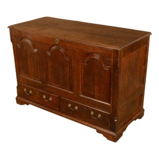 Antique 18th Century Georgian Paneled Lift Up Lid Oak Mule Chest Coffer 1760 For Sale