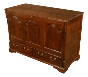 Antique 18th Century Georgian Paneled Lift Up Lid Oak Mule Chest Coffer 1760