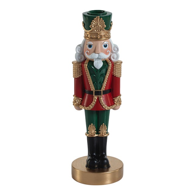Feya 10" Red & Green Nutcracker Taper Candle Holder For Sale