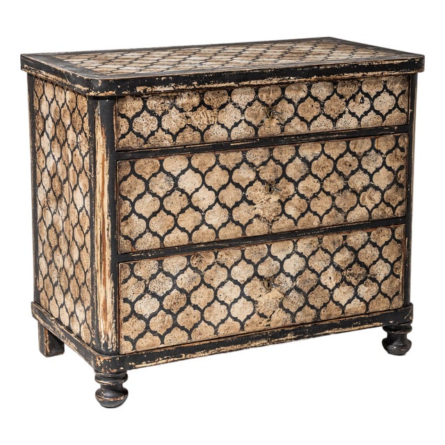 Painted Chest of Drawers with Tile Decor, 1800s For Sale