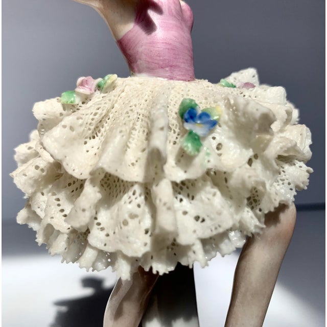 Ceramic Antique Dresden Porcelain Figurine Ballerina Dancer in Lace Tutu, Early-1990s by Germany’s Sitzendorf For Sale - Image 7 of 10