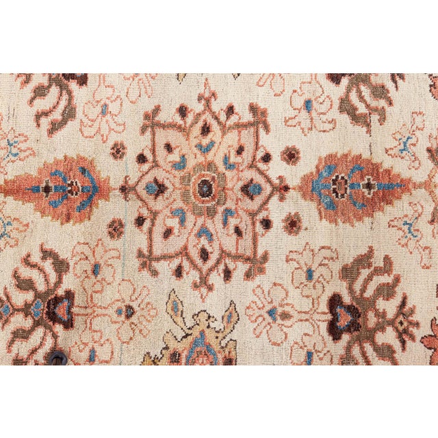 Beige Antique Persian Sultanabad Beige Bold Handmade Wool Rug For Sale - Image 8 of 9