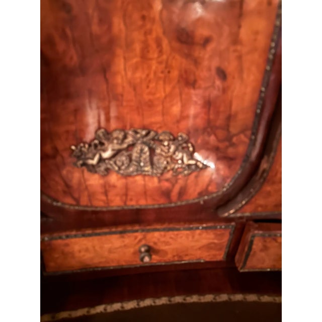 Antique French-Style Writing Desk With Ornate Carvings & Inlaid Wood For Sale - Image 4 of 14