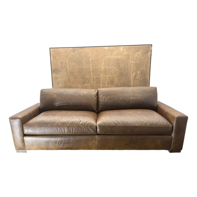 Rh Maxwell Leather 2-Cushion Sofa | Italian Brompton Leather – Cocoa | Down-Feather Fill For Sale