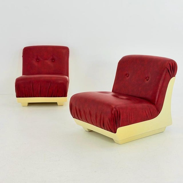 Mid-Century Space Age Lounge Chair in Red Leather & Fiberglass Shell, Germany, 1970s For Sale - Image 6 of 18