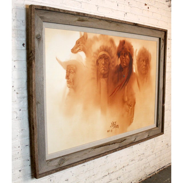 1980s Lisandro Lopez Baylon (B. 1951) 6 Foot American Indian Painting For Sale - Image 4 of 16