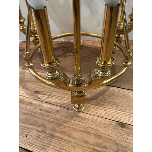 Lightolier 1980s Bouillotte Style Brass 3 Arm Chandelier With Green Tole Shades by Lightolier For Sale - Image 4 of 16