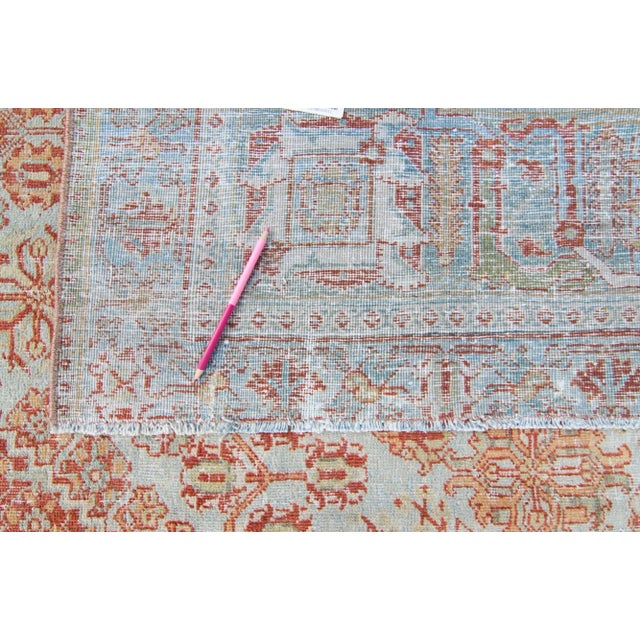 1930s Vintage Medallion Light Blue Terra Cotta Hand-Knotted Rug - 11’2” X 16’2” For Sale - Image 10 of 11