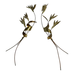 70s Mid Century Brass and Copper Wheat Sheaf Wall Art - a Pair