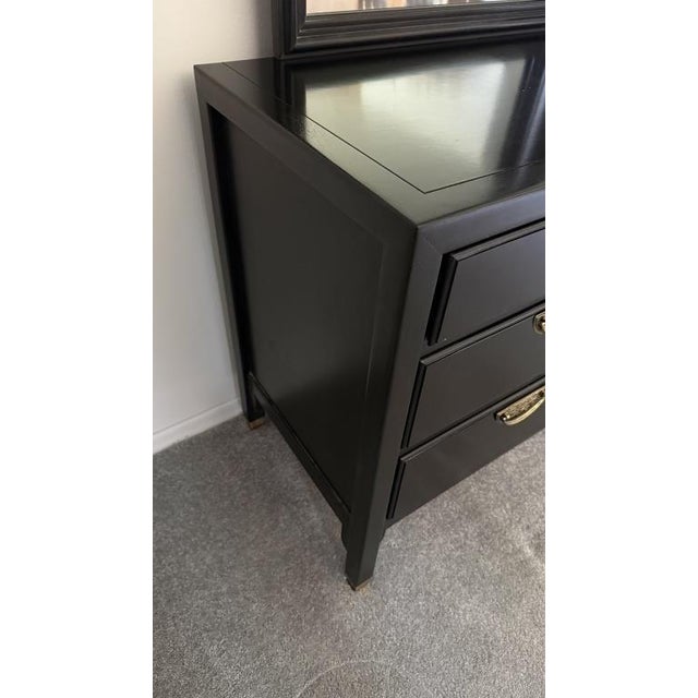 Black Vintage Century Furniture Chin Hua Ebonized Lacquer Dresser With Double Mirrors & Matching End Cabinet by Raymond Sobota For Sale - Image 8 of 18