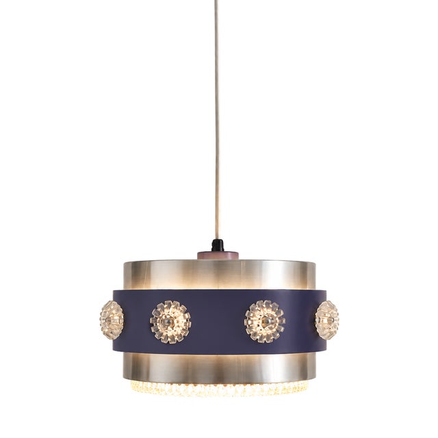 Drum Pendant Lamp with Glass Rosettes, 1960s For Sale