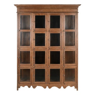 Solid Wood Cabinet with 16 Glazed Compartments For Sale