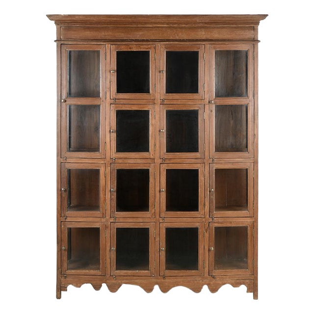 Solid Wood Cabinet with 16 Glazed Compartments For Sale
