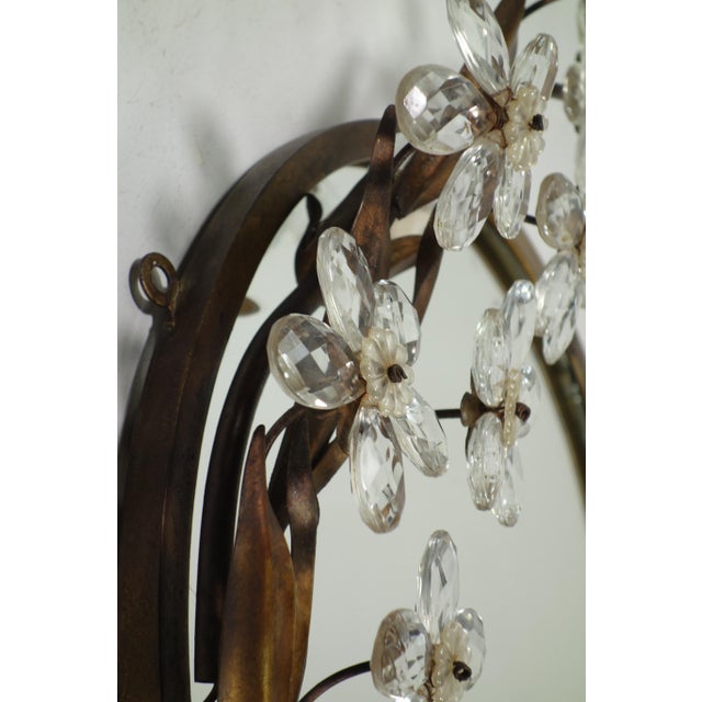 Metal Italian Glass Flowers Gold Metal Mirror with Lamp from Banci, Firenze, 1970s For Sale - Image 7 of 12