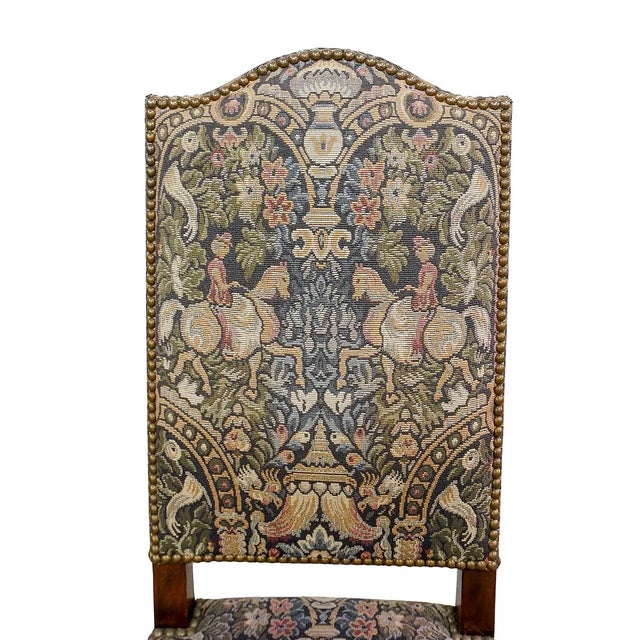 French 1950s 8 French Louis XIII Style Barley Twist Dining Chairs Floral Tapestry For Sale - Image 3 of 6