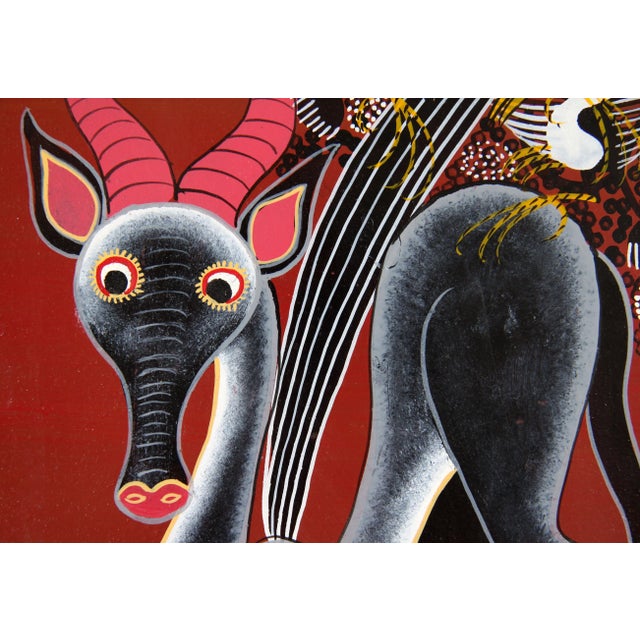 Vintage African Tinga Tinga Oil Painting of a Gazelle From Tanzania For Sale - Image 4 of 8