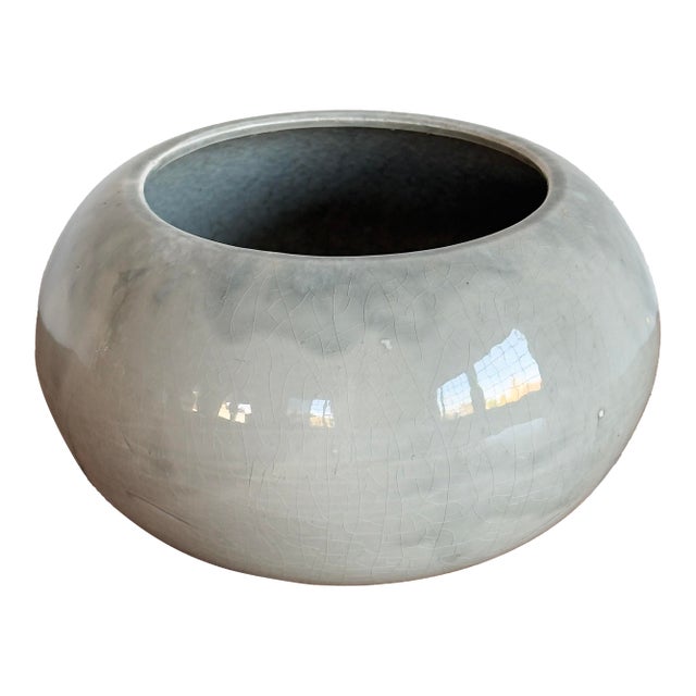 Vintage Pale Blue Glazed Ceramic Planter Bowl, Washburn Usa For Sale