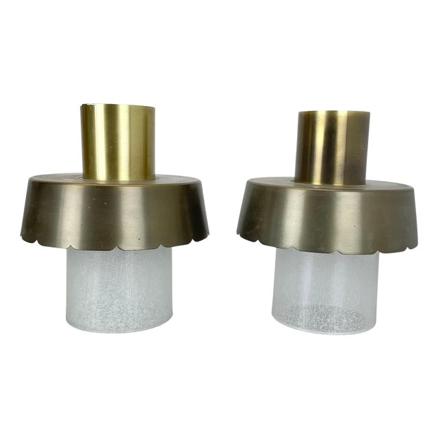Minimalist Brass and Glass Tube Ceiling Lights, Italy 1970s, Set of 2 For Sale