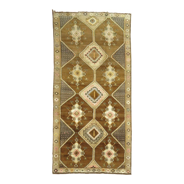 Vintage Zabihi Collection Brown Turkish Gallery Runner - 6'4" x 13'6" For Sale