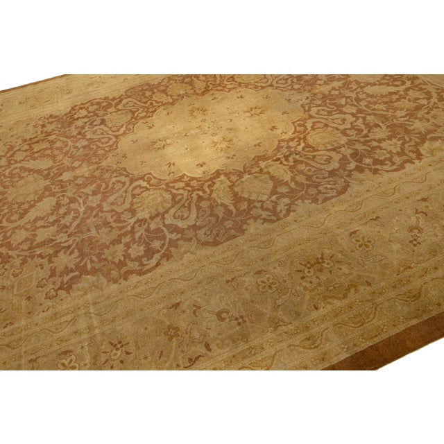 Antique Indian Amritsar Brown Wool Rug Handmade With Medallion Design For Sale In New York - Image 6 of 10