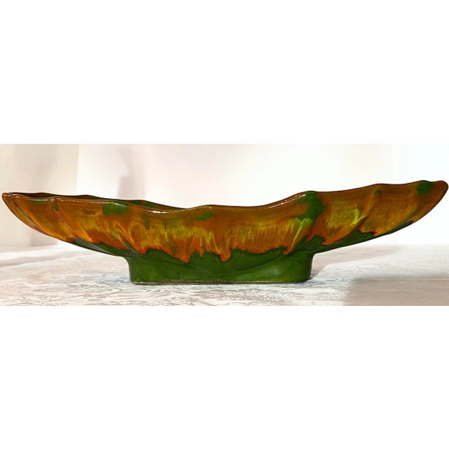 Rare Mid-Century California Original Pottery/Ceramics Oblong Scalloped Edged Low Bowl & Two Fire Phoenix Pheasant Birds 3 Pieces Excellent Condition. For Sale - Image 11 of 12