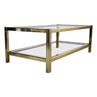 1970s Hollywood Regency Brass and Chrome Coffee Table For Sale