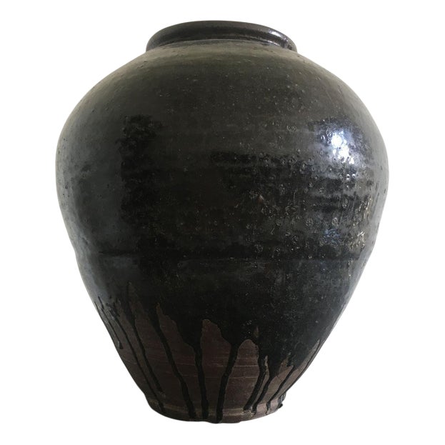 Late 18th Century Khmer Brown Glazed Terracotta Vase For Sale