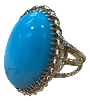 Vintage 75 Ct Natural Oval Sleeping Beauty Turquoise Ring, 18 Kt Yellow Gold, Size 8