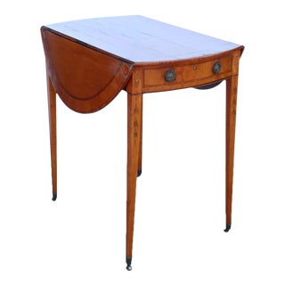 English George III Inlaid Satinwood Oval Drop-Leaf Pembroke Table on Casters For Sale