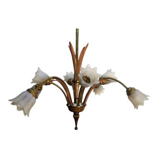Italian Bronze and Glass Chandelier or Light Fixture For Sale