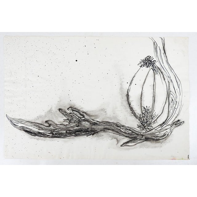 Mid 20th century pen and ink on paper expressionist drawing of driftwood. Signed Loomis lower right. Unframed, edge...