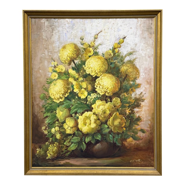 Mid 20th Century J.W.. Orth "Yellow Mums" Original Painting For Sale