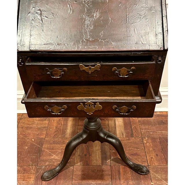 Coffee Antique Slant-Front Writing Desk on Carved Tripod Pedestal, 19th Century For Sale - Image 8 of 12