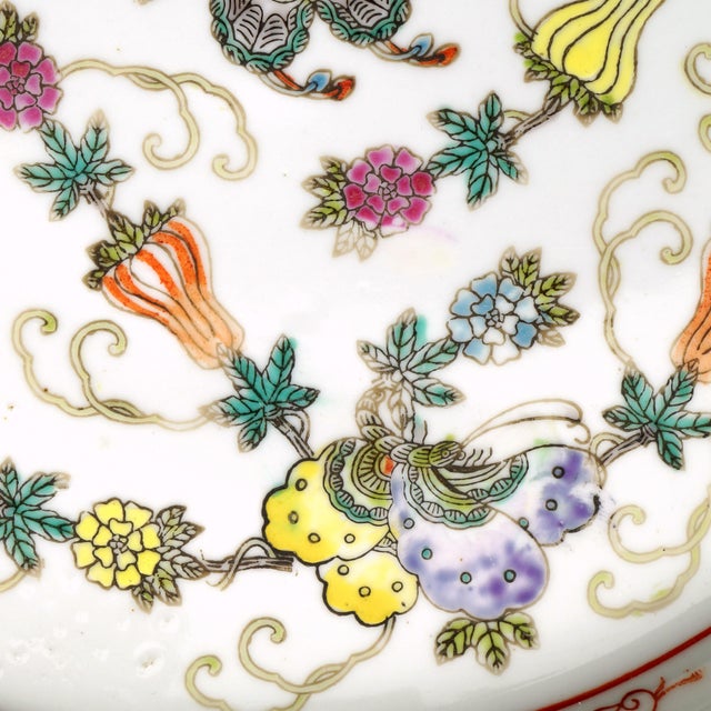 Chinese Jingdezhen Polychrome Butterfly and Melon Tray Republic Era For Sale In Phoenix - Image 6 of 8