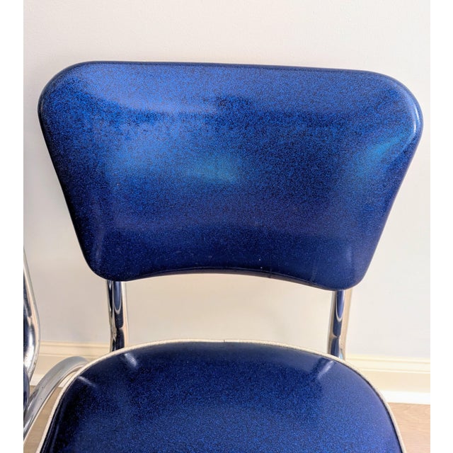 Royal Blue Vintage Sparkle Vinyl and Chrome Dinette Chairs- A Pair by Richardson Seating Corp. For Sale - Image 8 of 10