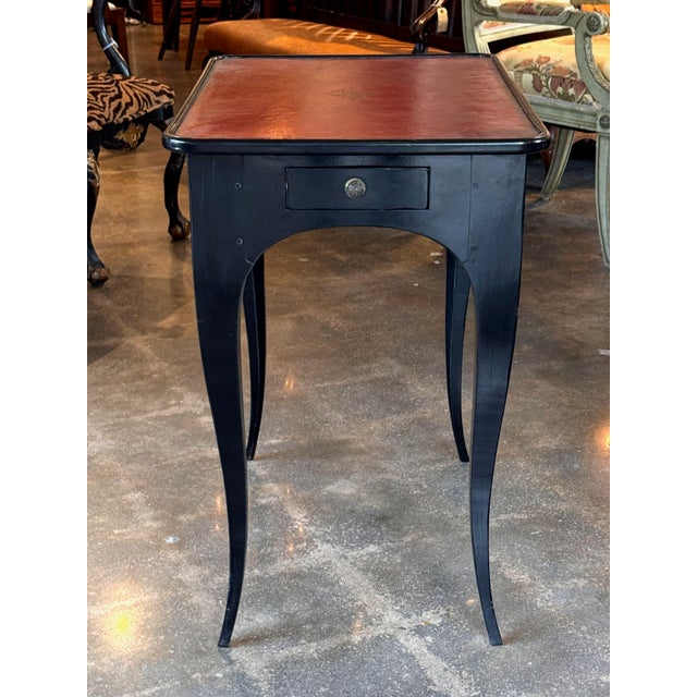 19th Century Ebonized Side Table With Red Leather Top For Sale - Image 4 of 9