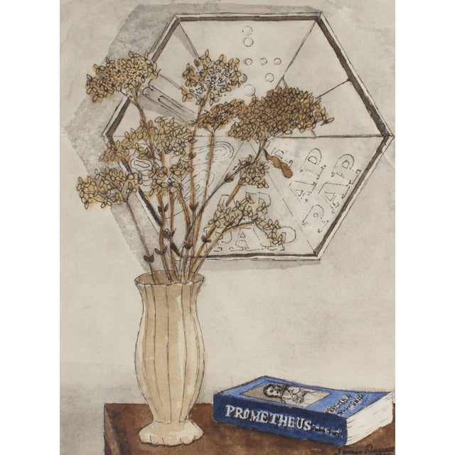 A 1990 watercolor still life painting signed by American artist James Spencer Russell (1915-2000). The painting depicts...