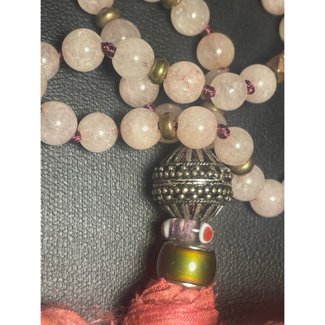 Late 20th Century Strawberry Quartz & Rose Quartz Evil Eye Mala Necklace For Sale - Image 4 of 10