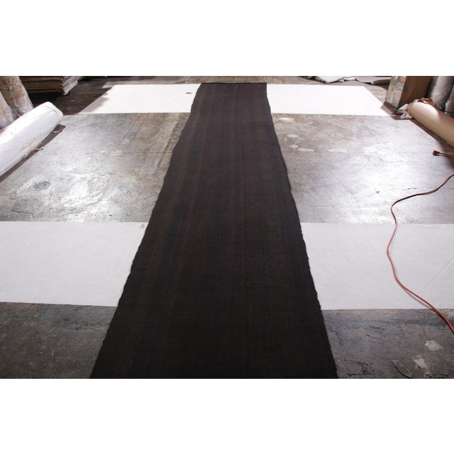 Persian 1950s Vintage Mid-Century Kilim Runner Black Purple Striped Persian Rug For Sale - Image 3 of 8