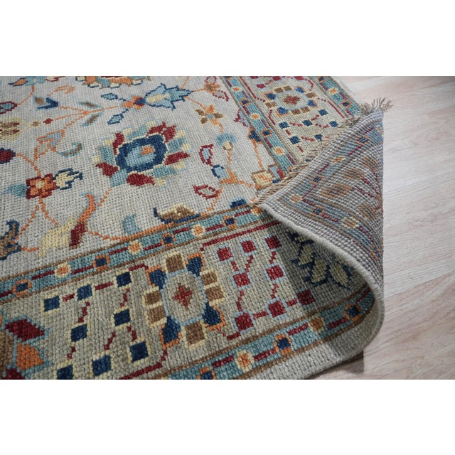 8x10 Iris Oushak Beige Floral Modern Hand Knotted Wool Carpet Rug For Sale In New York - Image 6 of 6