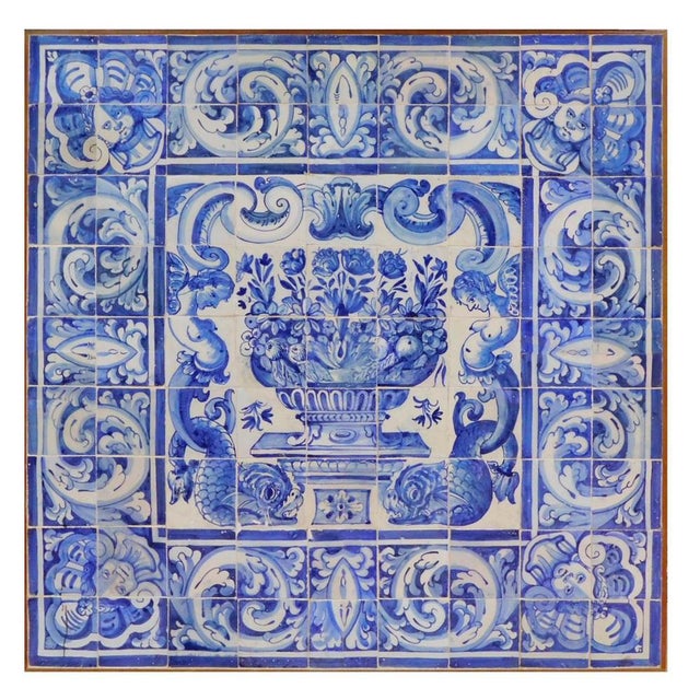 18th Century Portuguese Azulejos Tiles Panel with Vase Decor For Sale - Image 5 of 6