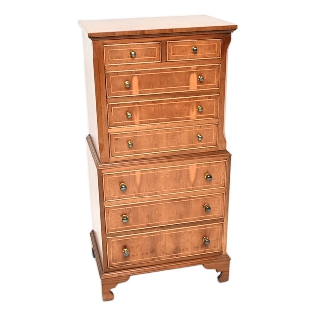 Antique Georgian Yew Wood Chest on Chest of Drawers, 1930 For Sale