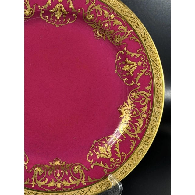 French Crimson & Gilt Porcelain Cabinet Plates from WG Co Limoges, 1890s, Set of 2 For Sale - Image 3 of 17