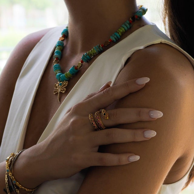 Mystic Serpent Black & Ruby Stone Triple Wrap Ring, Adjustable size For Sale - Image 4 of 7