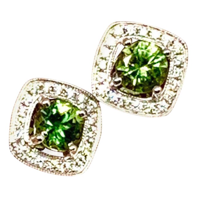 Diamond Sapphire Earrings 18k White Gold 1.50 TCW Certified For Sale